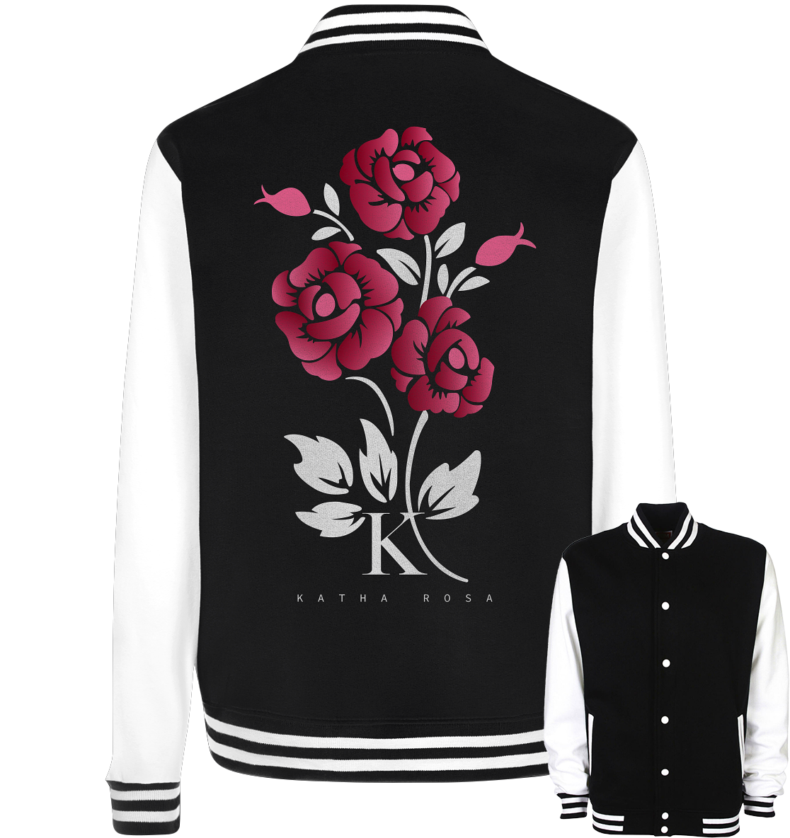 College Jacke mit Rosenmotiv