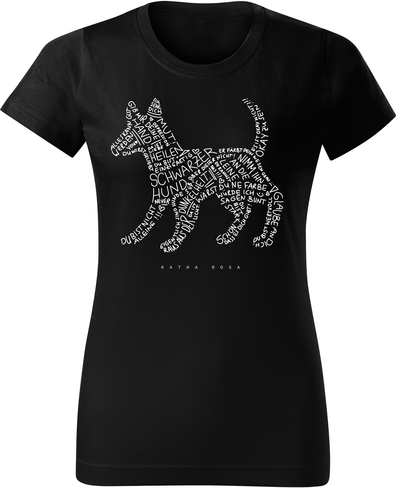 Katha Rosa - Schwarzer Hund - T-Shirt